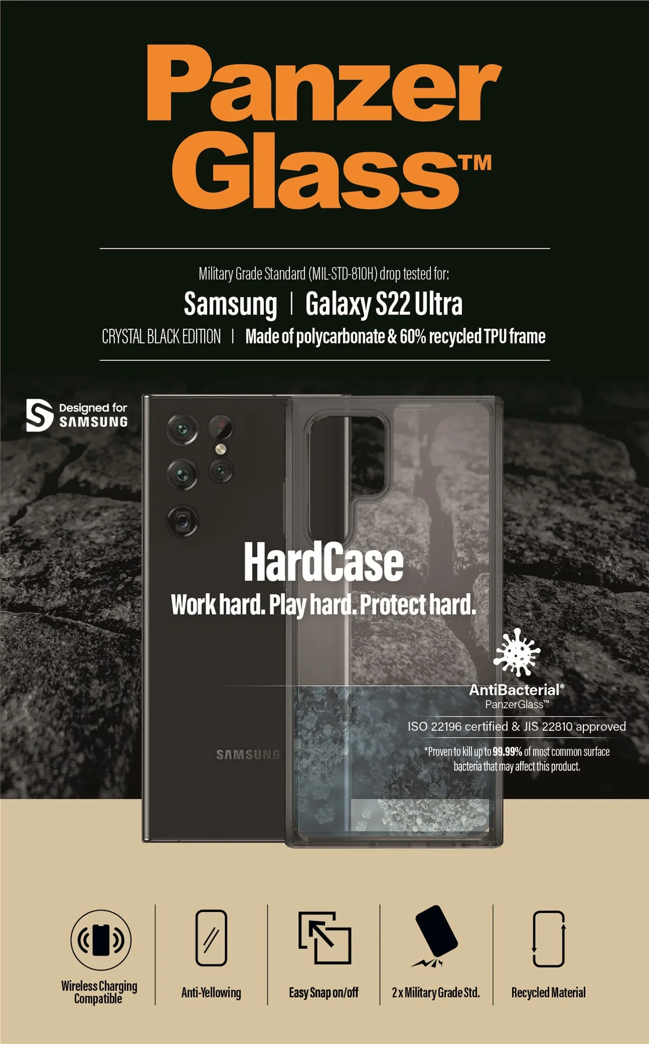 PanzerGlass® HardCase Samsung Galaxy S22 Ultra 5G - Smokey Sort - Image 9